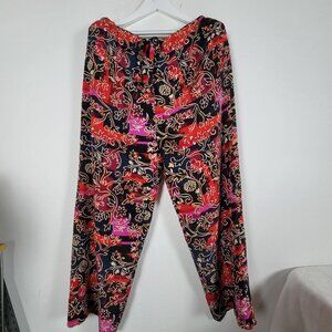 Real Clothes Saks Fifth Avenue Womens Floral Print Silk Cropped Pants Large Red